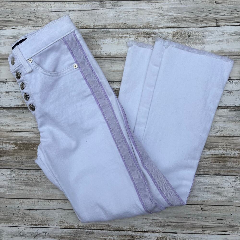 Veronica Beard Jeans Carolyn‎ 10” Baby Boot Sz 24 White Purple Tuxedo Stripe